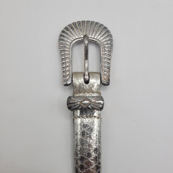 Vintage Liz Claiborne Belt Womens Medium Silver Snakeskin Western Buckle Cowgirl main image 6